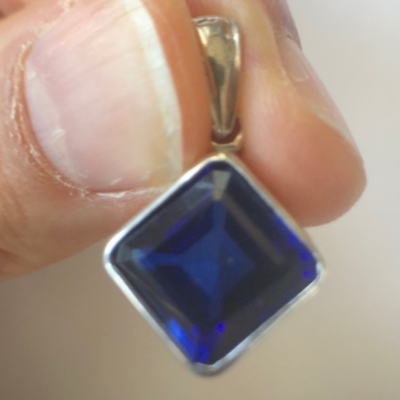 Lab Blue Sapphire Pendant in 925 Sterling Silver - Picture 1 of 8